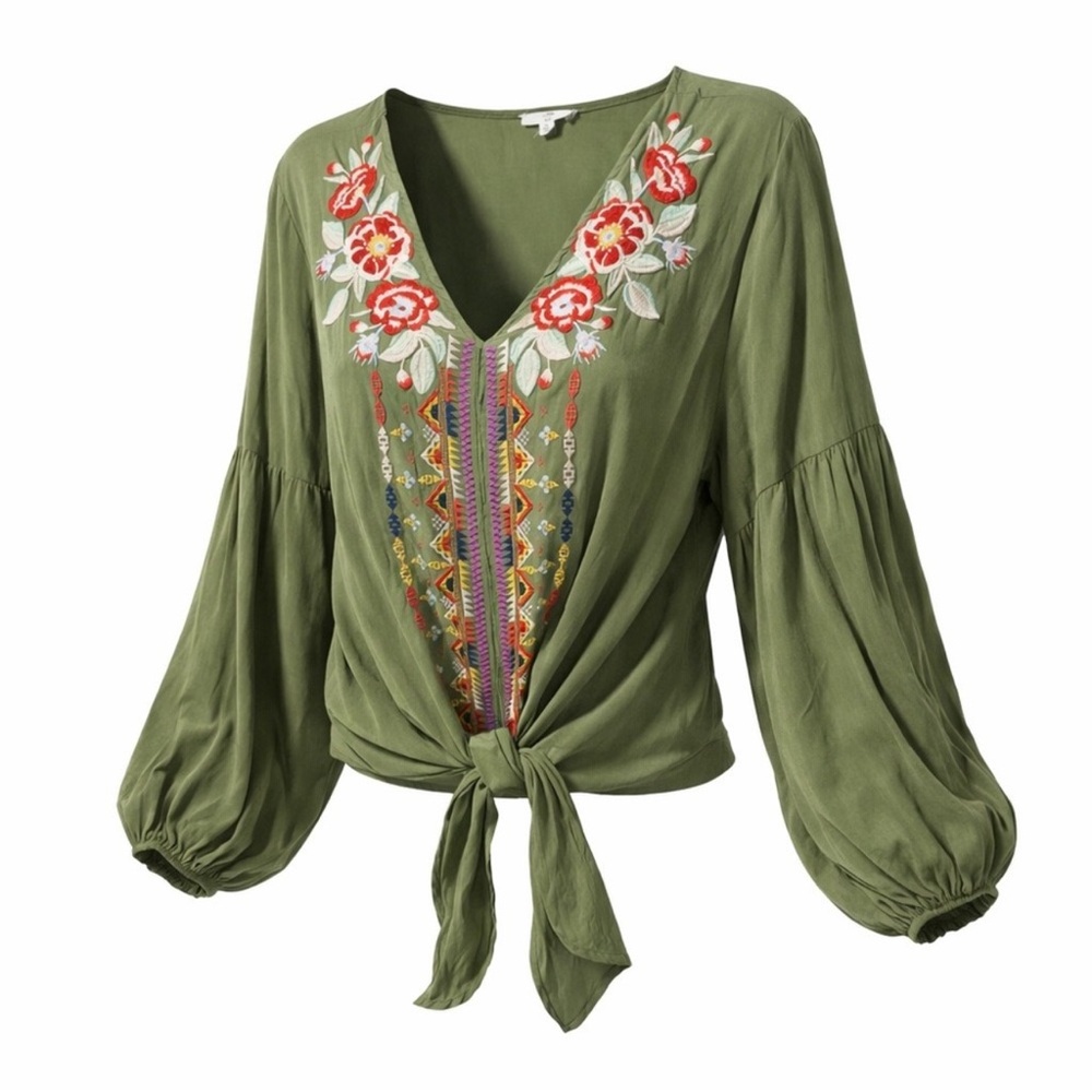 Embroidered Green Blouse